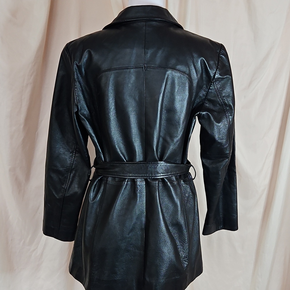 Worthington Vintage Black Leather Jacket Womens Small Tie Waist Grunge 90s Cyber - Picture 4 of 11